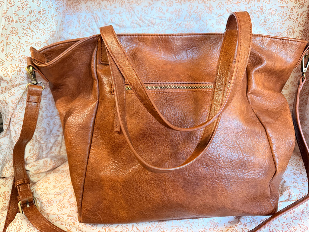 Antik Kraft Brown Leather Tote Bag Large Convertible Crossbody Shoulder Purse