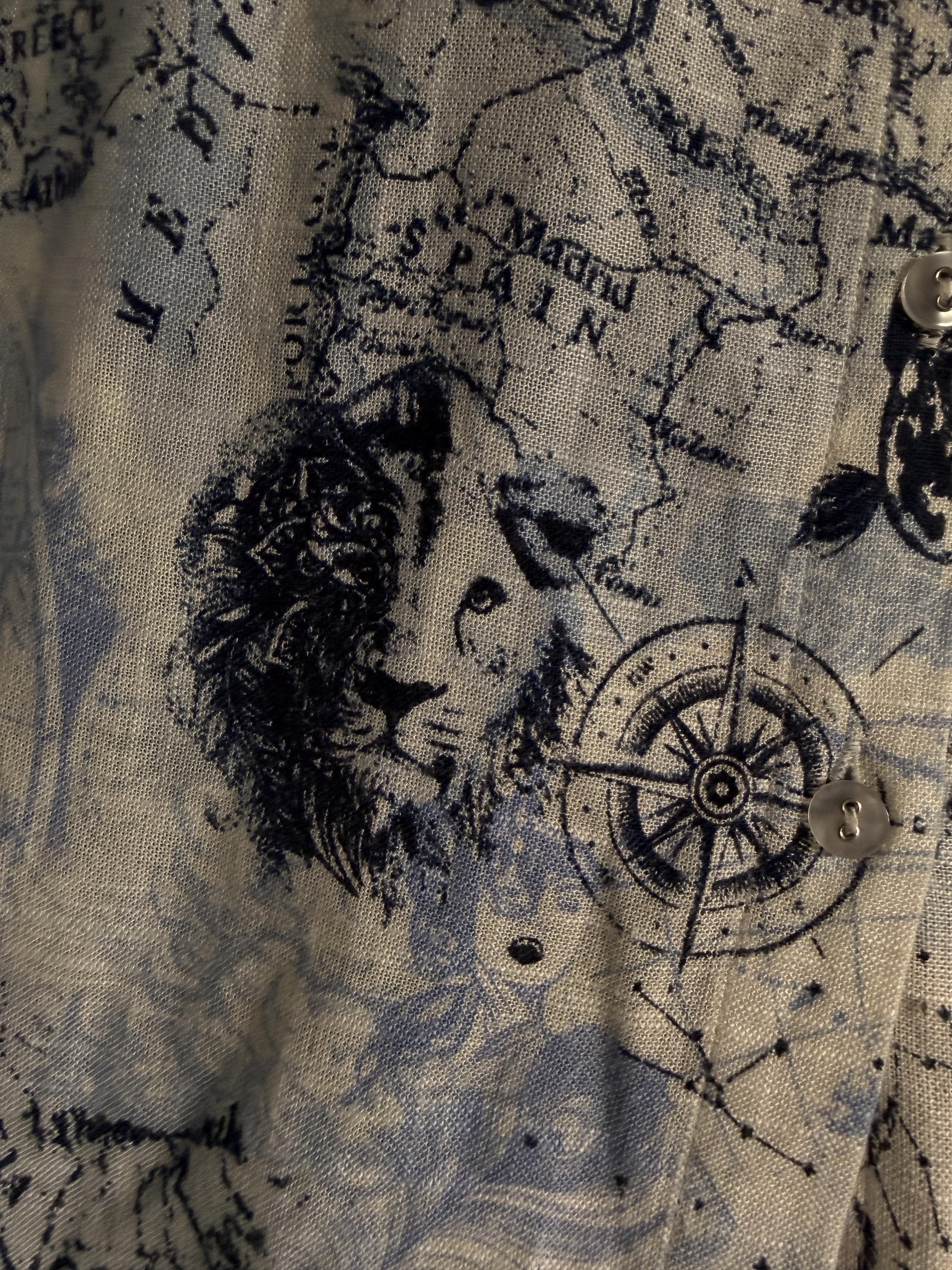 Celestial Map Print Linen Blend Button Front Blouse