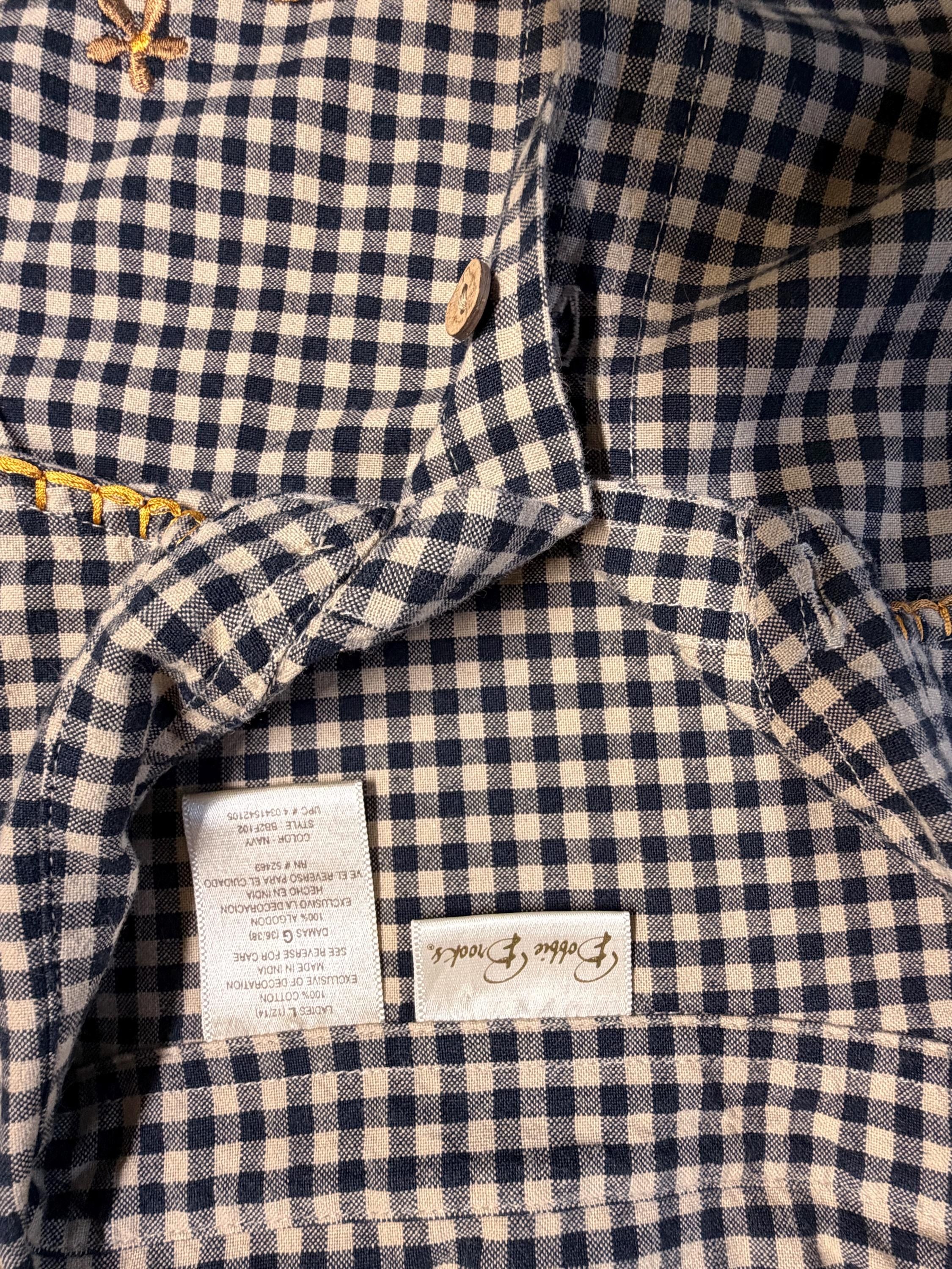Bobbie Brooks Gingham Shirt | Embroidered Floral Cotton Blouse (Size 5)