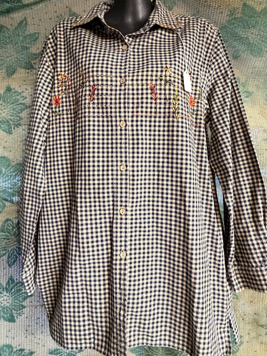 Bobbie Brooks Gingham Shirt | Embroidered Floral Cotton Blouse (Size 5)