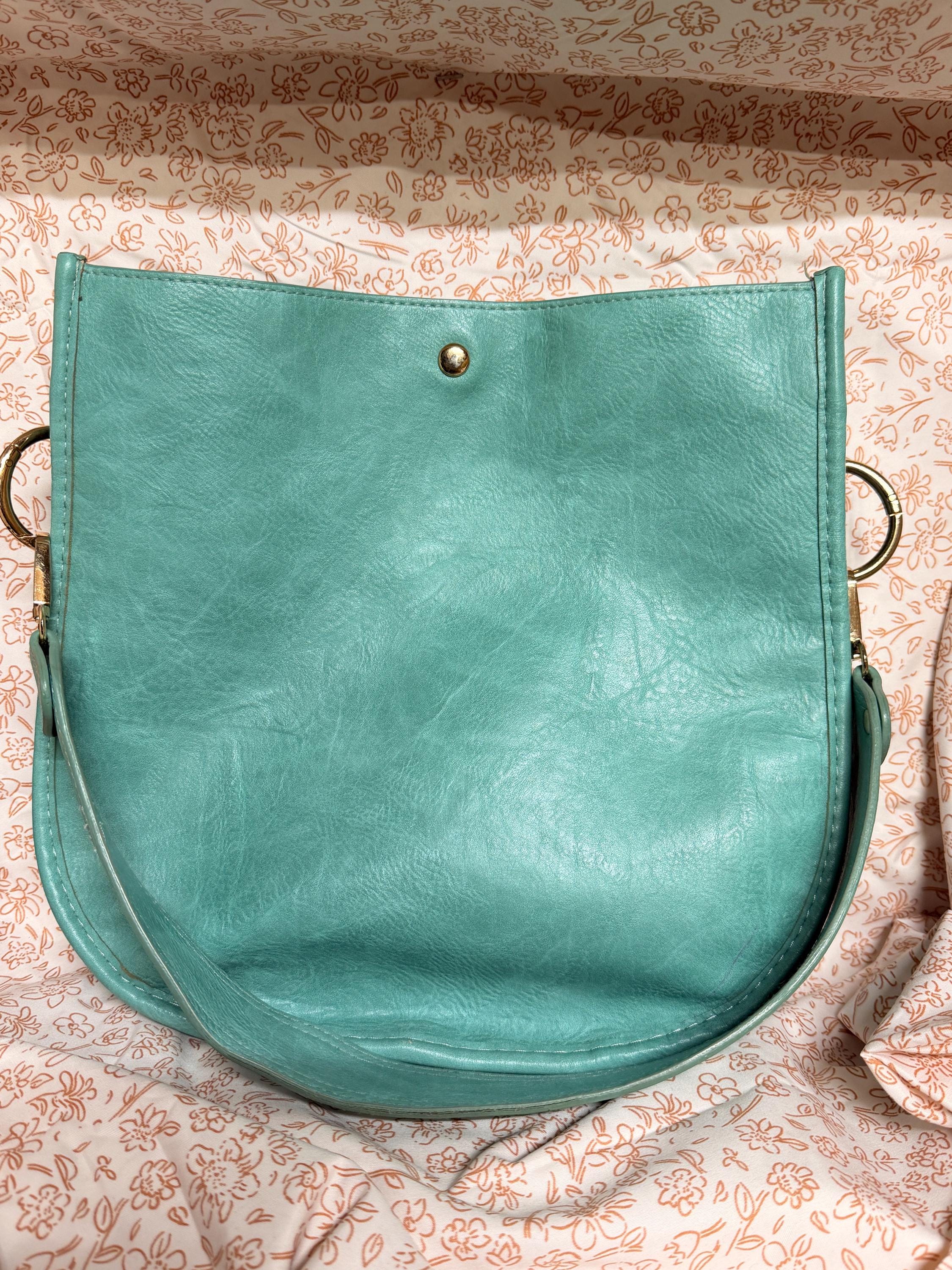 Ah Dorned Aqua Blue Vegan Leather Hobo Bag Minimalist Shoulder Purse Boho Chic Handbag